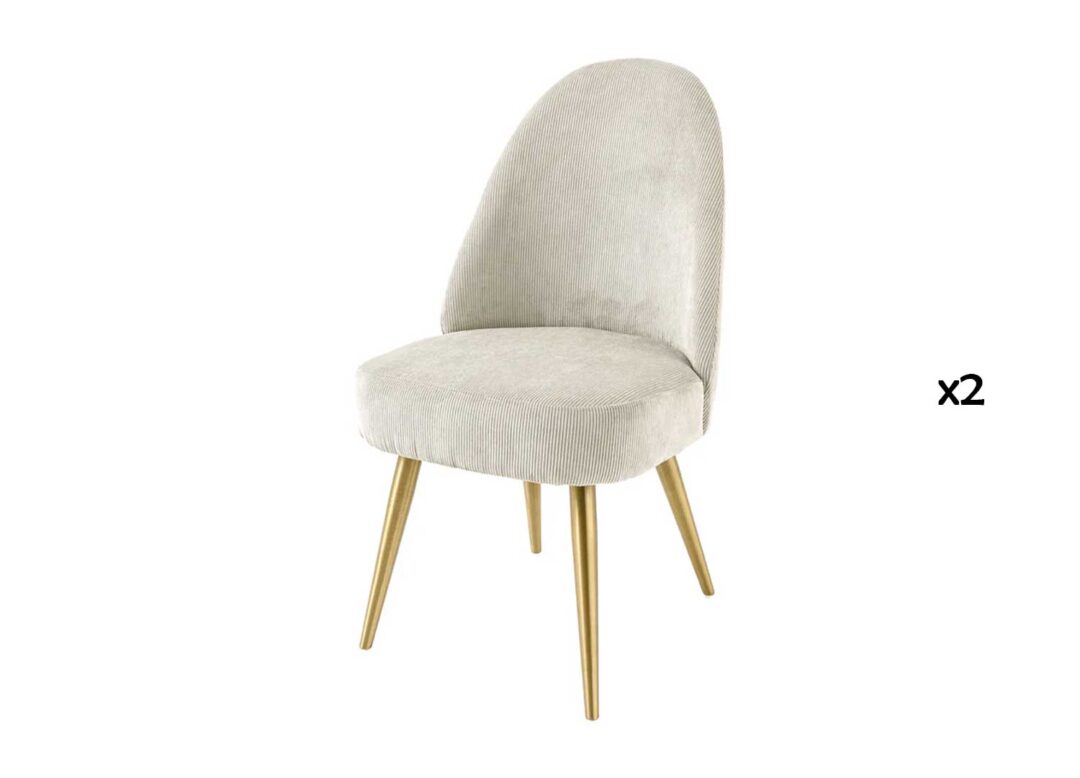 Lot de 2 chaises de salle à manger en velours côtelé beige et pieds dorés