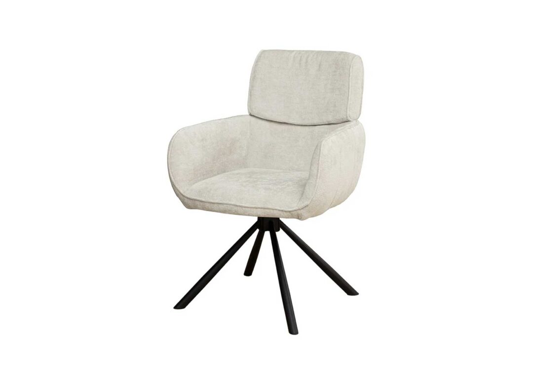 Chaise rotative en tissu chenille blanc avec accoudoirs
