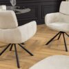 Chaise rotative en tissu chenille blanc avec accoudoirs