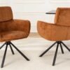 Chaise rotative en tissu chenille marron avec accoudoirs