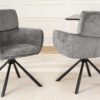 Chaise rotative en tissu chenille gris avec accoudoirs