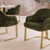 Chaise de salle à manger en tissu chenille vert foncé pieds dorés