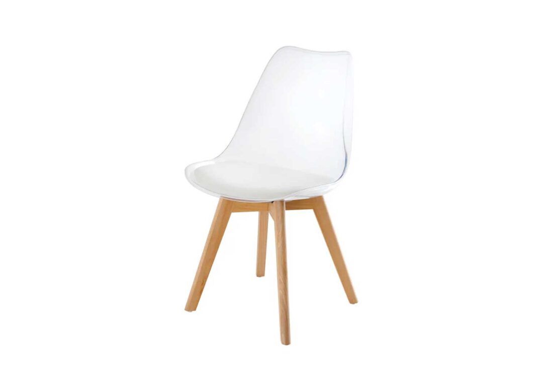 Chaise de salle à manger transparente assise simili cuir blanc