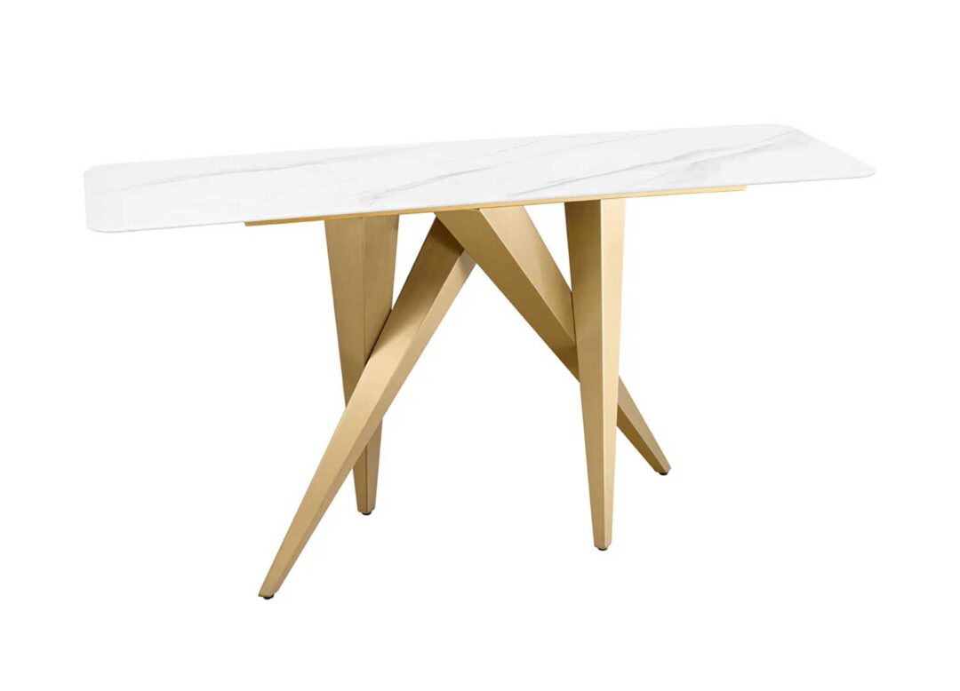 Console 140cm céramique blanc et piétement doré