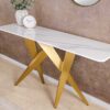 Console 140cm céramique blanc et piétement doré