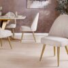 Lot de 2 chaises de salle à manger en velours côtelé beige et pieds dorés