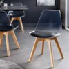 Chaise de salle à manger transparente assise simili cuir noir
