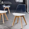 Chaise de salle à manger transparente assise simili cuir blanc
