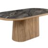 Table de salle à manger ovale aspect marbre gris socle en noyer 200cm