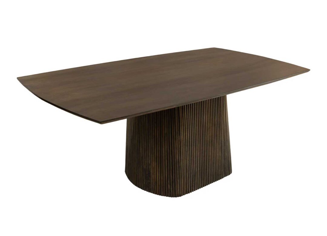 Table à manger forme bateau en bois de manguier massif foncé