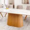 Table à manger rectangulaire 200cm aspect marbre blanc et bois de noyer