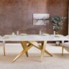 Table de salle à manger 200cm marbre blanc et pieds dorés