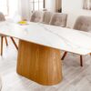 Table à manger rectangulaire 200cm aspect marbre blanc et bois de noyer