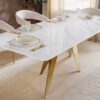 Table de salle à manger 200cm marbre blanc et pieds dorés