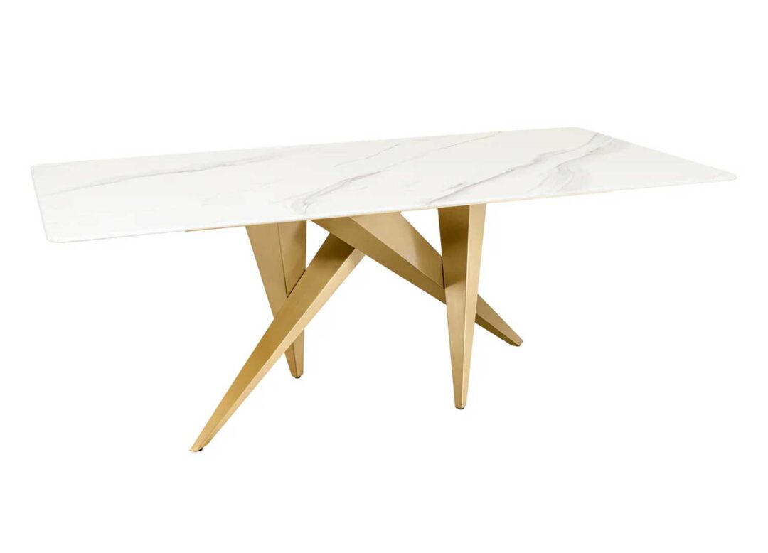 Table de salle à manger 200cm marbre blanc et pieds dorés