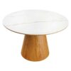 Table à manger ronde aspect marbre blanc et bois