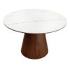 Table à manger ronde 120cm aspect bois de noyer et marbre blanc