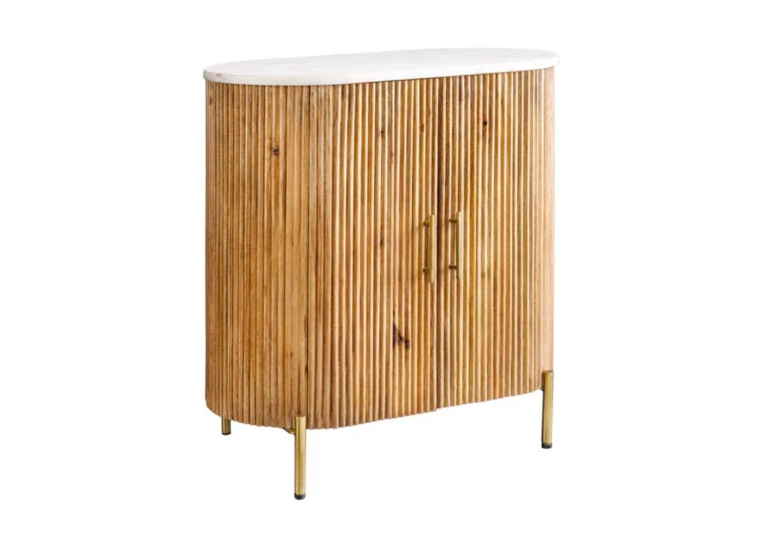 Buffet haut en bois de manguier massif et marbre blanc