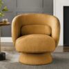 Fauteuil rotatif en tissu bouclé jaune moutarde