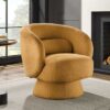 Fauteuil rotatif en tissu bouclé jaune moutarde