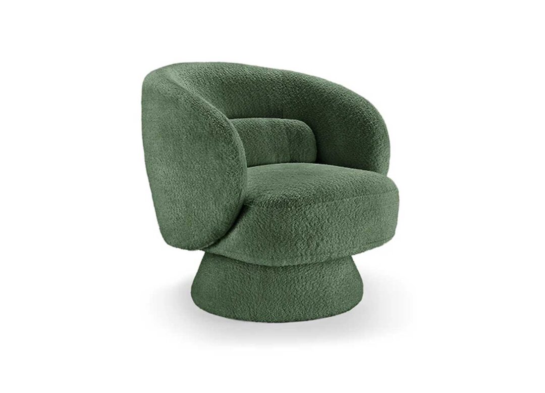 Fauteuil rotatif en tissu bouclé vert moderne