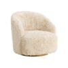 Fauteuil fourrure beige socle bois moderne