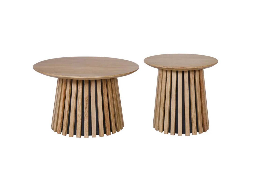 Lot de 2 tables basses en bois d'acacia piétement tasseaux