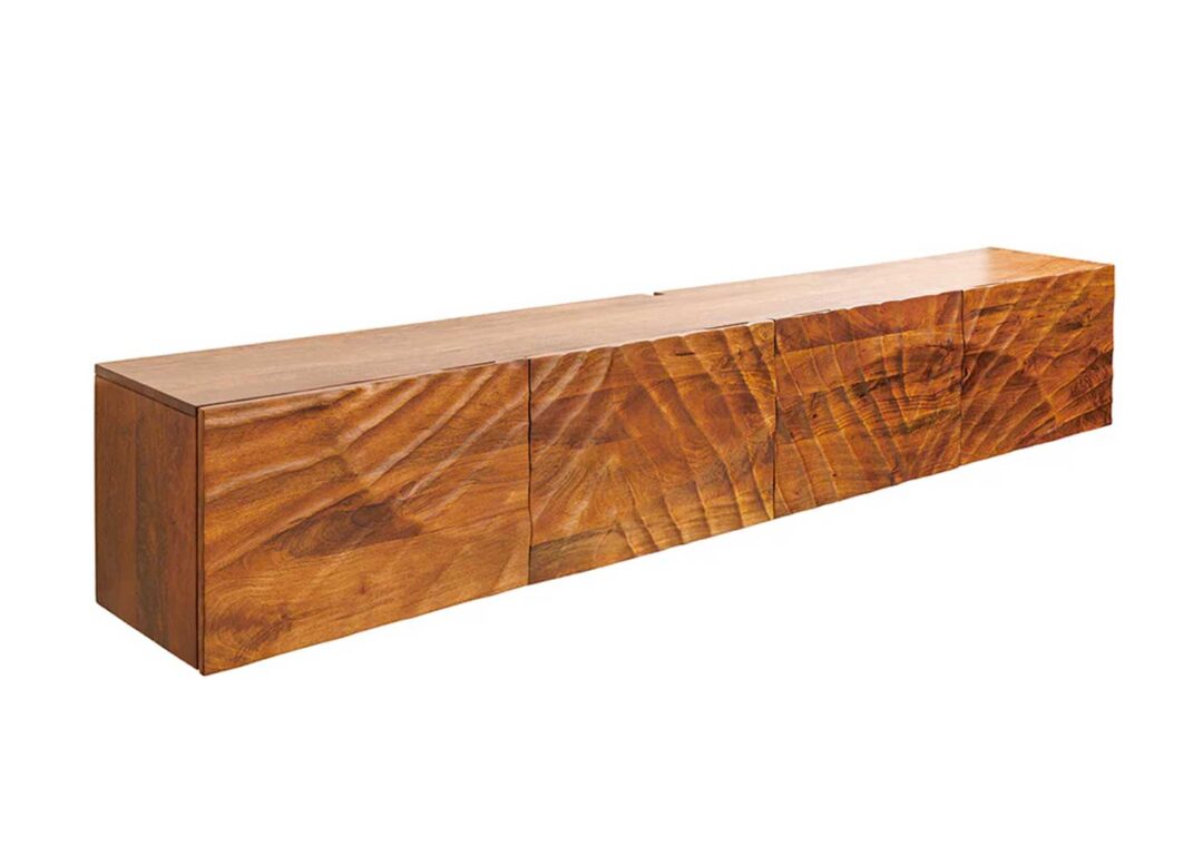 Meuble tv 200 cm bois de manguier massif 4 portes suspendu
