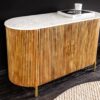 Buffet 2 portes bois de manguier strié avec plateau en marbre blanc