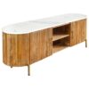 Meuble tv 140 cm bois de manguier strié et plateau en marbre blanc