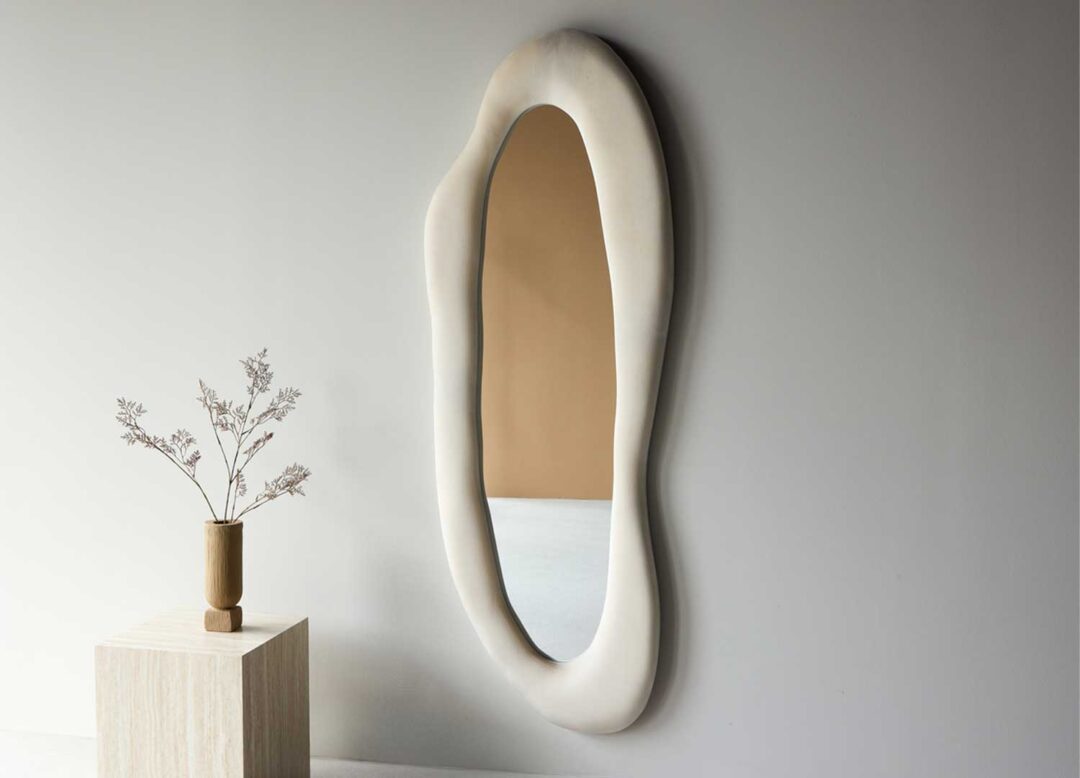 Miroir organique 1m85 en velours beige
