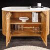 Buffet 2 portes bois de manguier strié avec plateau en marbre blanc