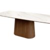 Table rectangulaire 200cm aspect marbre blanc et bois de noyer foncé