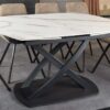 Table ovale extensible en céramique aspect marbre blanc