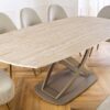 Table à manger ovale extensible aspect grège travertin moderne