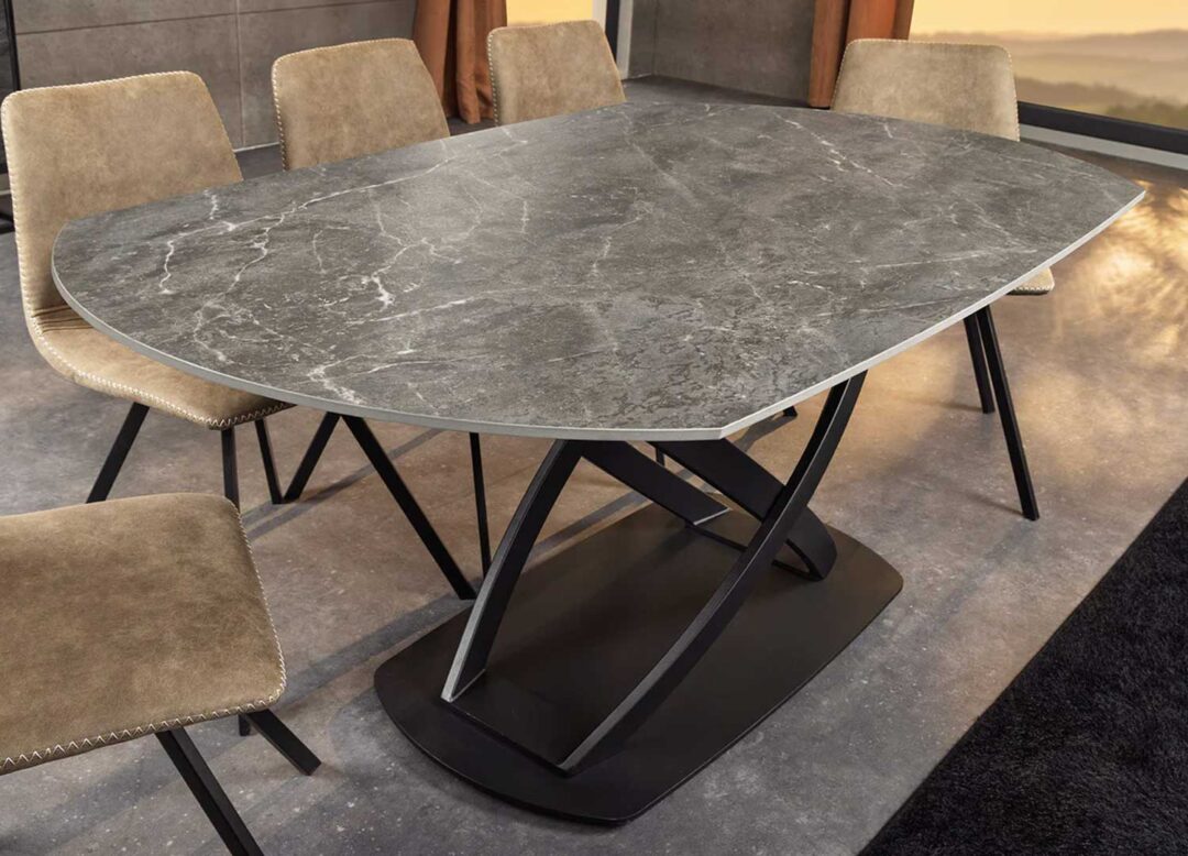 Table de salle à manger extensible grise marbré