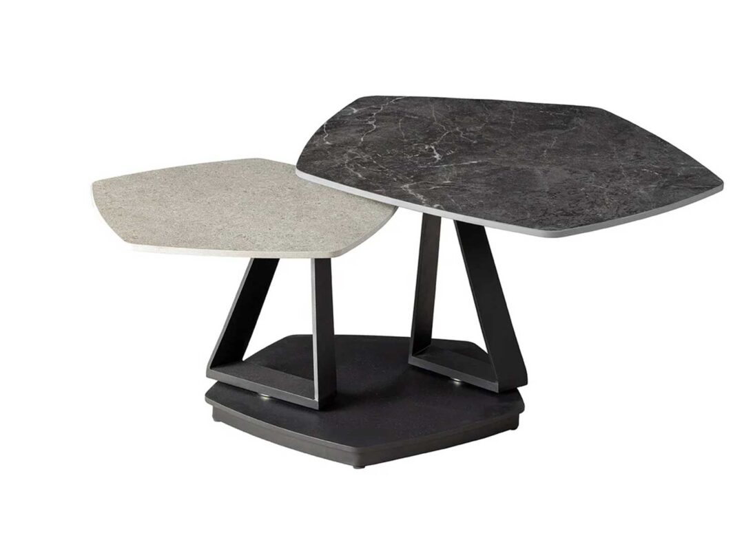 Table basse plateaux pivotants aspect marbre gris
