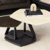 Table basse pivotante plateaux pentagonaux