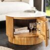 Table basse ronde bois et marbre blanc avec rangement 60 cm