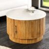 Table basse ronde bois et marbre blanc avec rangement 60 cm