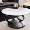 Table basse double plateaux synchronisés céramique aspect marbre blanc