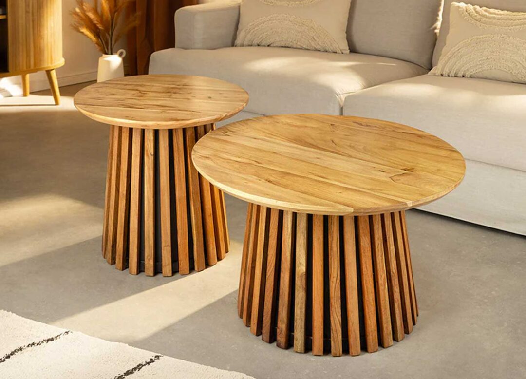Tables basses bois d'acacia rondes
