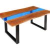 Table de salle à manger bois et epoxy bleu