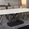 Table ovale extensible en céramique aspect marbre blanc