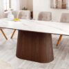Table rectangulaire 200cm aspect marbre blanc et bois de noyer foncé