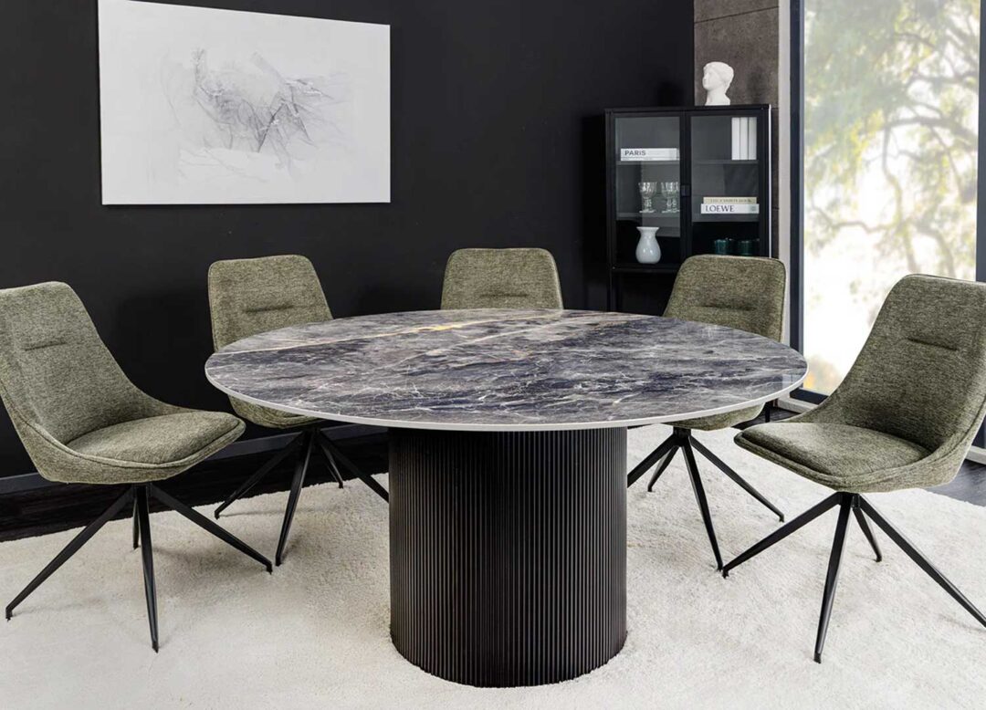 Table de salle à manger ronde aspect marbre gris 120cm
