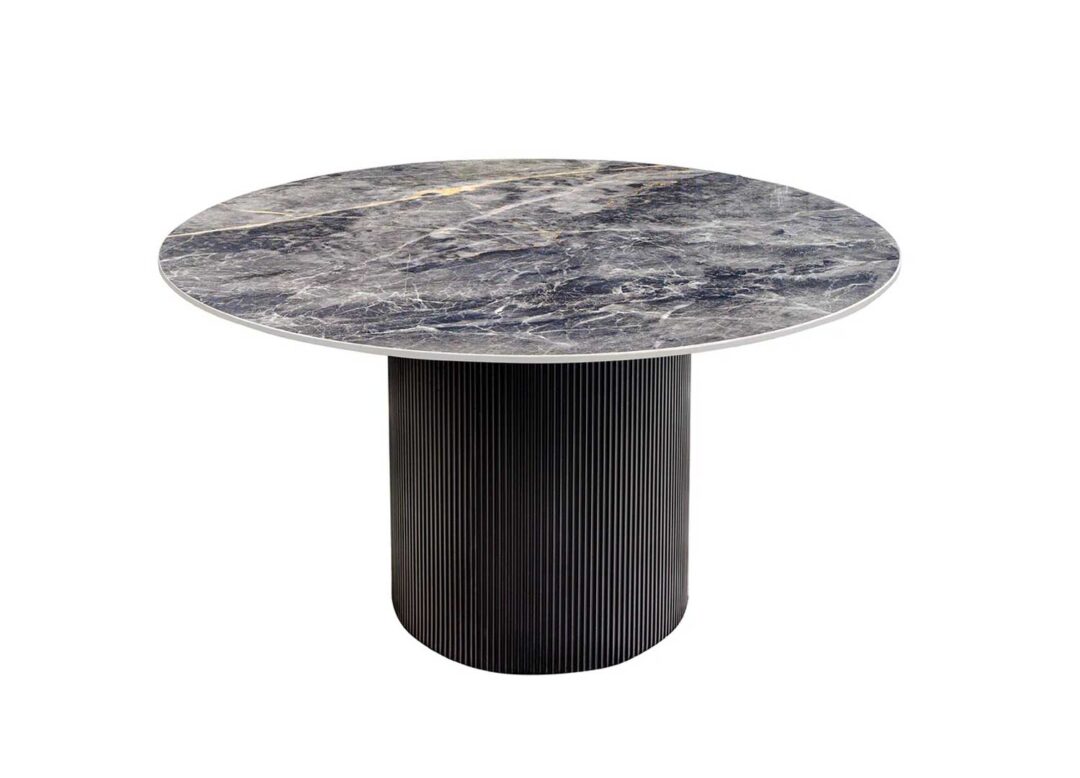Table de salle à manger ronde aspect marbre gris 120cm