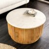 Table basse ronde bois et marbre blanc avec rangement 60 cm