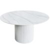 Table de salle à manger ronde en bois blanc et céramique aspect marbre blanc 120 cm