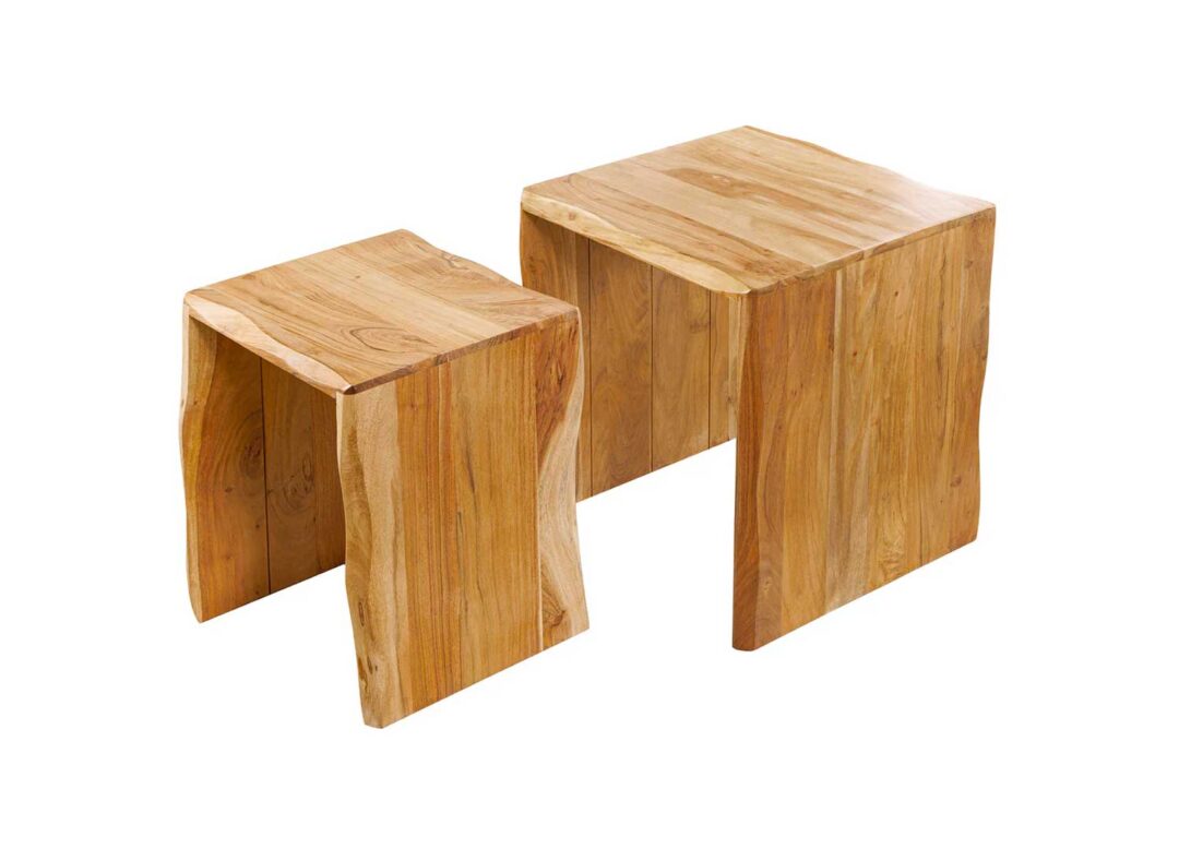 Lot de 2 tables basses en bois d'acacia massif forme de U